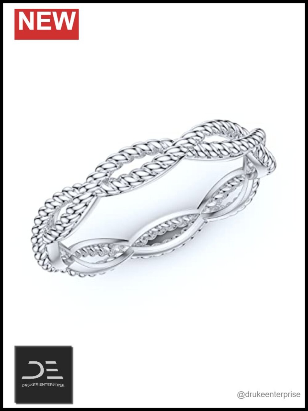 10K White Gold Infinity Twist Rope Wedding Band Ring for Women 3mm